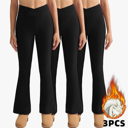CHRLEISURE 3PCS Winter Warm Fleece Lined Leggings High Waist Women Workout Wear for Yoga Riding Casual Wear in Red Black & Gray