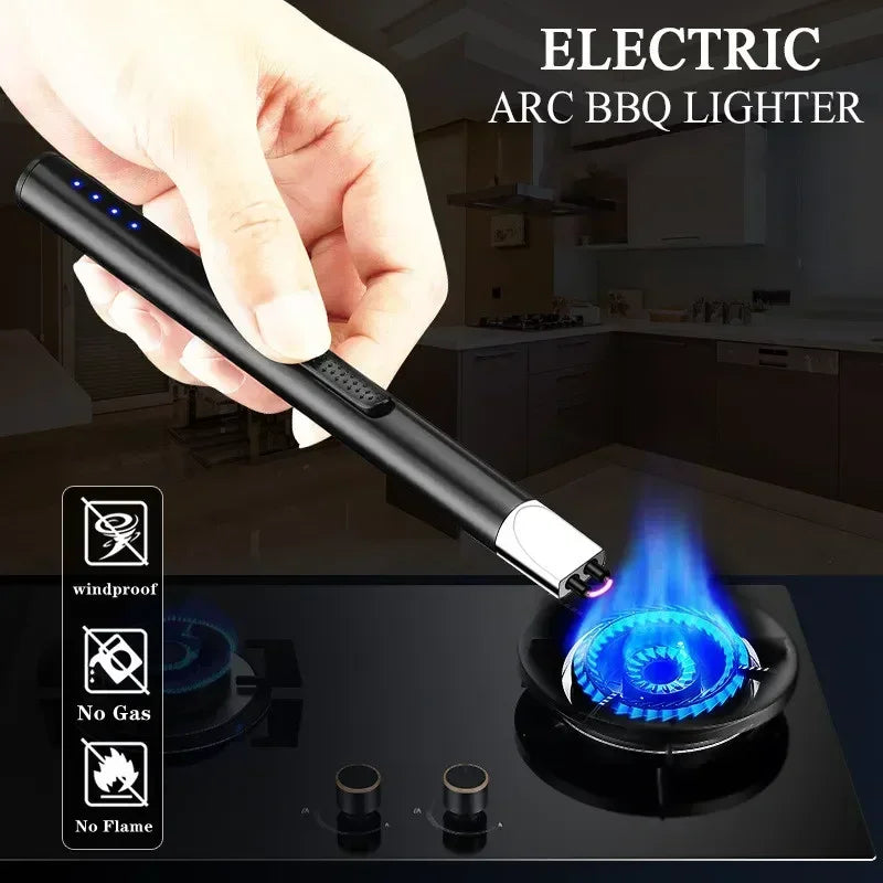 2024 Mini Power Display Electric Pulse Flameless Arc Lighter USB Rechargeable Candle Kitchen Gas Stove Ignition Gun Gift Box